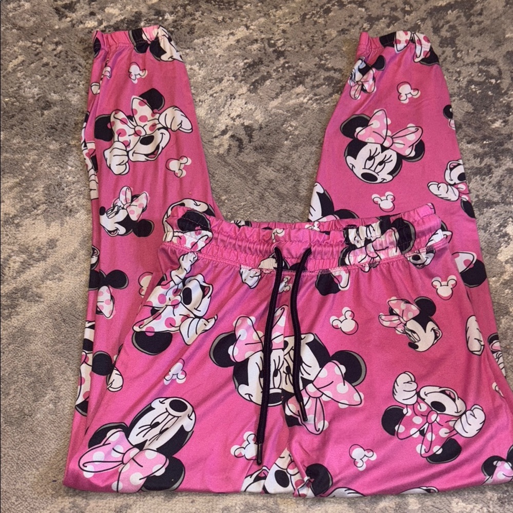 Disney Pink and Black Minnie Mouse Pajama Bottoms